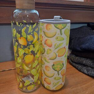 Waterdrop Citrus Glass Water Bottle 20 Oz. BPA-Free w/ Sleeve New